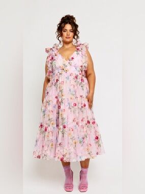 JessaKae Margaret Midi Dress Pink 1X NWT Cottagecore Floral
